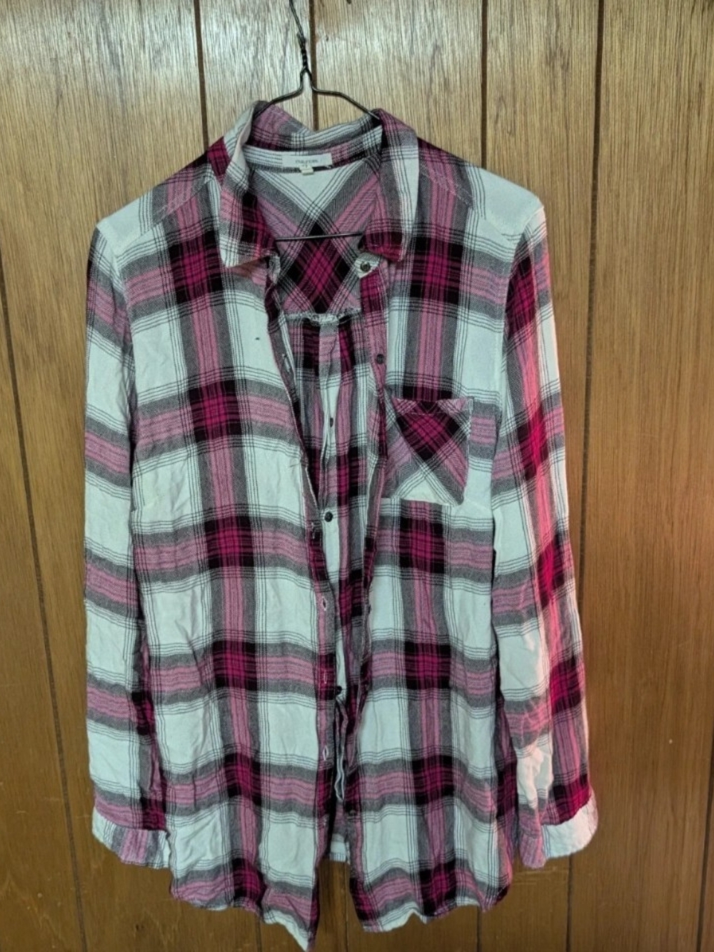 Maurices Pink and White Plaid Button-Down Shirt